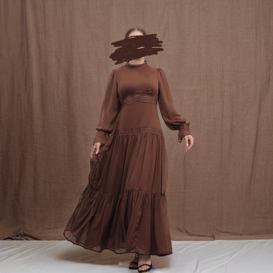 Nayla Chiffon Dress - Coffee