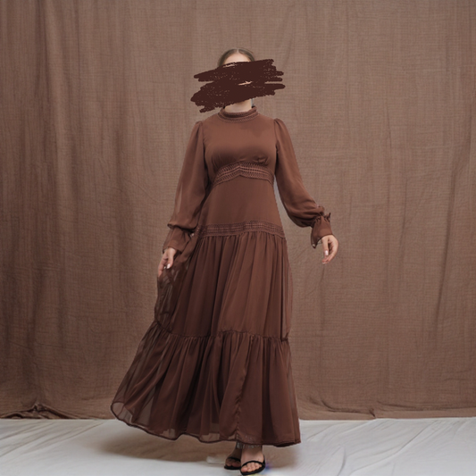 Nayla Chiffon Dress - Coffee